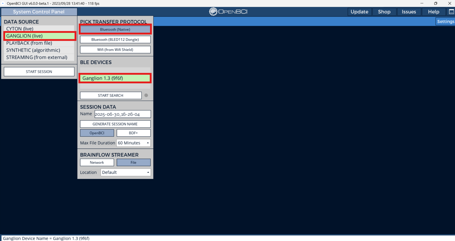 Connect to Ganglion from GUI